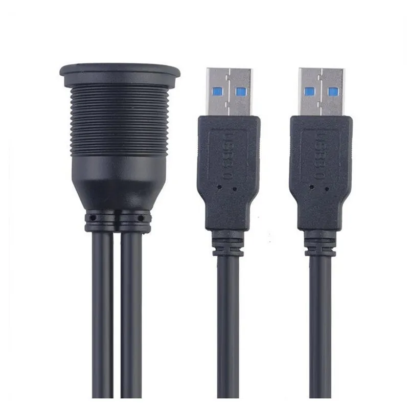 LBSC-2-Ports-Dual-USB-3-0-Extension-AUX-Flush-Mount-Car-Mount-Extension-Cable-for