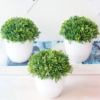 

Artificial Pot Plant Bonsai Fake Grass Leaf Ball For Home Office Desk Decoration