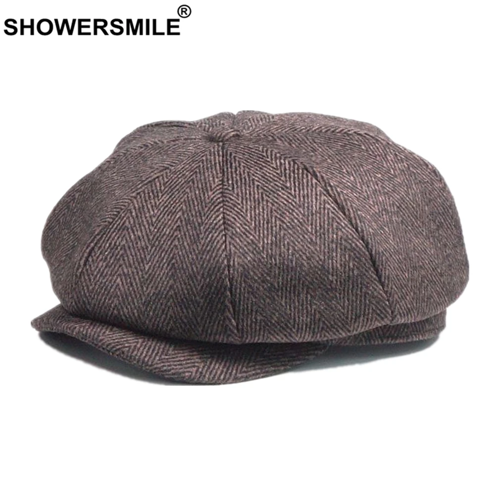 SHOWERSMILE из твида клетчатая с закруглёнными краями и пуговицей сверху Кепки шерсть