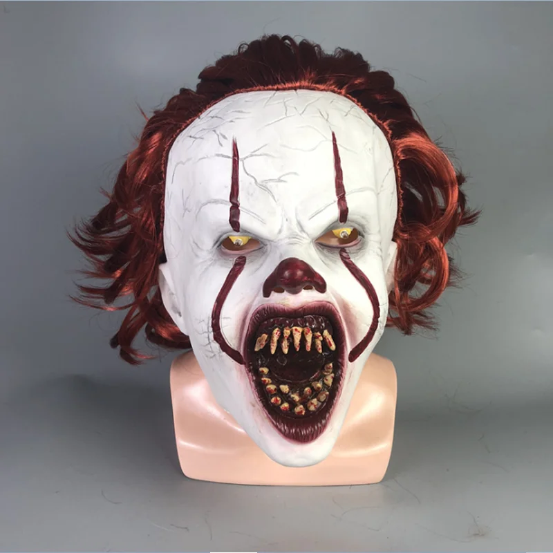 Страшная маска клоуна Джокера Стивена Кинга Pennywise глаза засветятся латексная