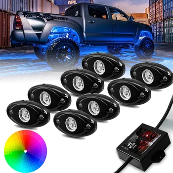 

8 Pots Waterproof Car Underglow RGB Decorative Led Rock Light Kit by Phone Bluetooth for Offroad 4x4 Wrangler UTV ATV