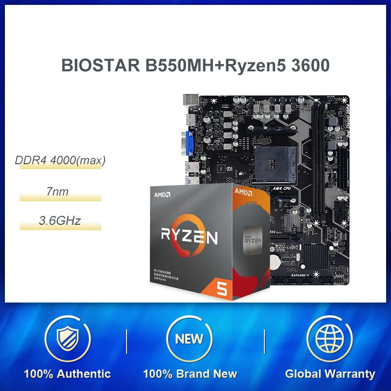 Biostar B550mh Motherboard Supports 5600x 5900x 4750g 3700x 3800x 3500x Amd Ryzen 5 3600 6 Core 12 Thread Combination Set Motherboards Aliexpress