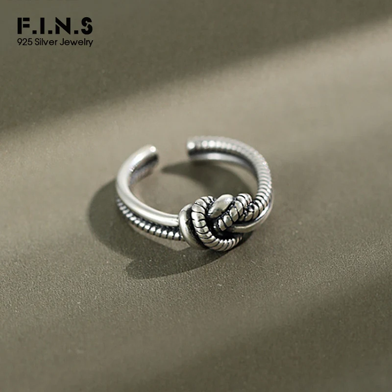 

F.I.N.S Korean S925 Sterling Silver Rings for Women INS Retro Old Twist Knot Opening Finger Ring Female Silver 925 Ring Jewelry
