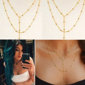 

Simple Necklace Ladies Necklaces Chain Women Beads High Quality Pendant Jewelry Yellow Gold Color Classic Elegant Alloy Collier