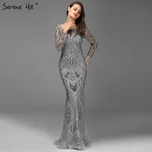 Серое роскошное вечернее платье русалки с круглым вырезом, дизайн Дубай, Бисероплетение вечерних платьев, длинное реальное фото LA70099