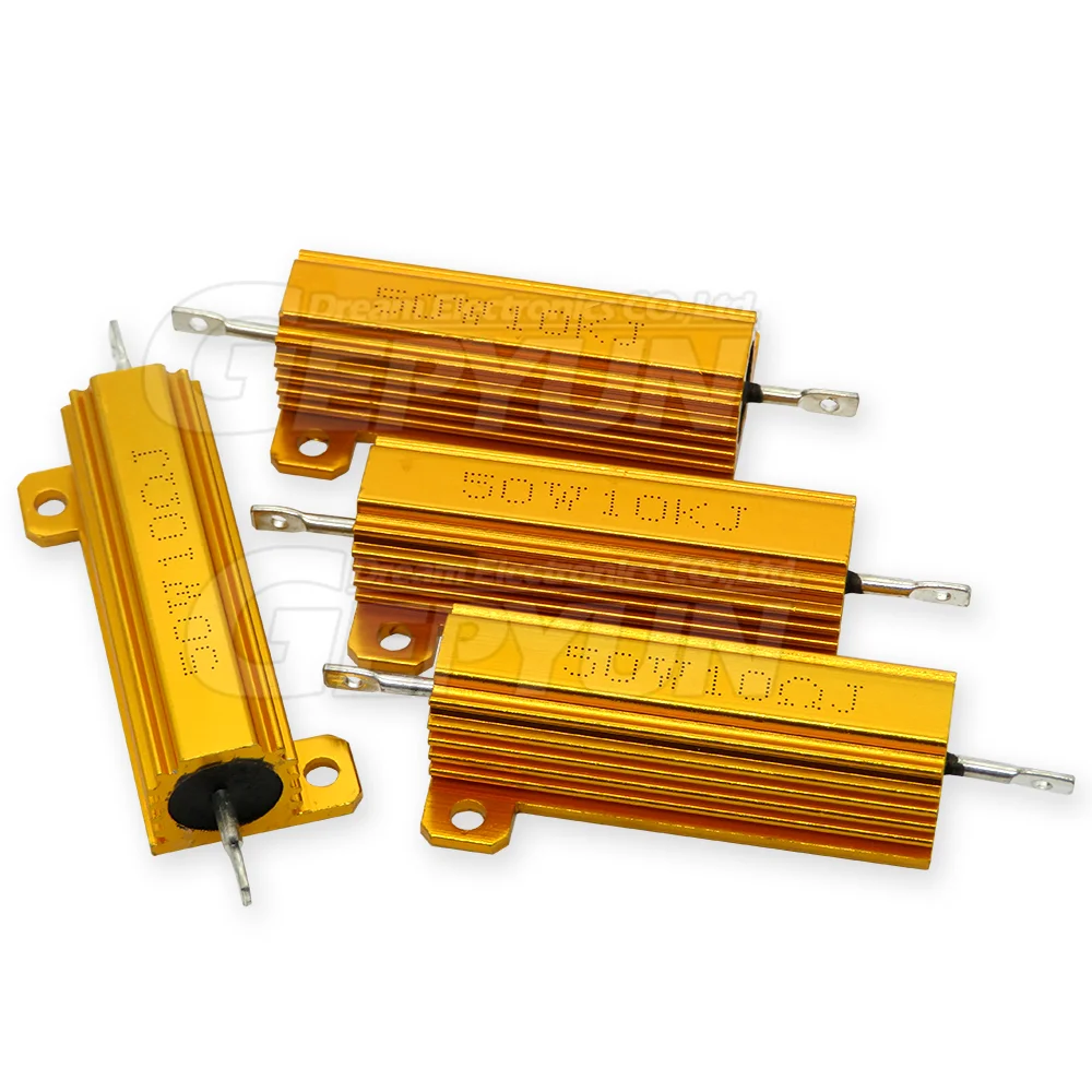 Wirewound Resistor Metal Wirewound Resistor 1pcs 50W Aluminum Power Metal Shell Case 0.05 0.1 0.5 1 2 6 8 10 20 200 500 750 800 1K 10K ohm 0.01-100K