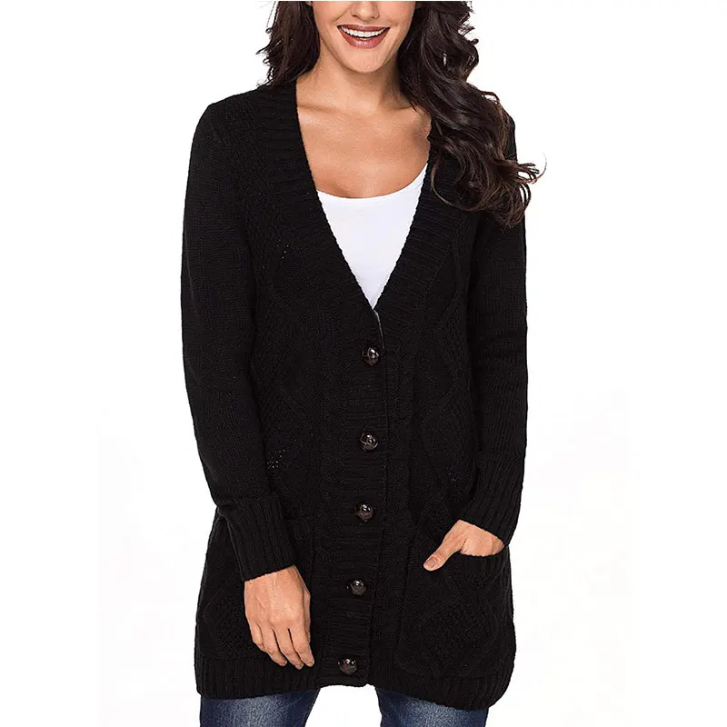 

Women Button Solid Color Knit Sweater Cardigan Long Sleeve Casual Warm Loose Sweater