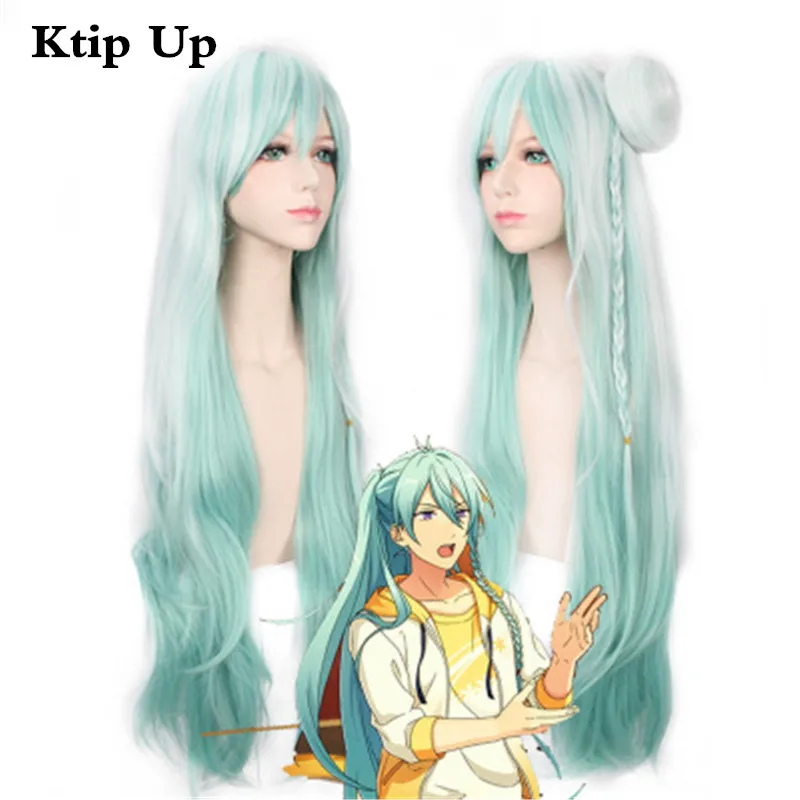

Anime Ensemble Stars Hibiki Wataru Cosplay Wig Long Curly Mix Color Synthetic Hair Braided with Bun Party Costume Wigs
