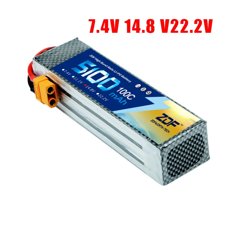

ZDF 7.4V 14.8V 22.2V 5100mah 100C Max 200C RC Lipo Violent Battery For RC Quadcopter Airplane Car Truck Boat