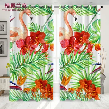 

GRIDILANGO Fashion Tropical Plant Flowers Flamingo Curtain For Bedroom Living Room With Green Fresh Curtain Home Decoration 1PCS