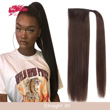 Coleta de cordón con Clip para mujer, extensión de cabello Natural humano, envoltura recta alrededor del cabello Tai brasileño Remy