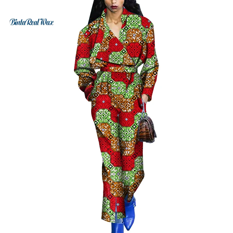 Осенний комбинезон модный Африканский воск печати комбинезон для женщин Базен Riche Плюс Размер 6XL африканская женская одежда WY4931