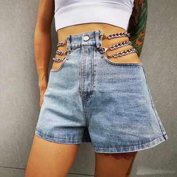 

Sexy Patchwork Chian Women Denim Shorts High Waist Hollow Out Hit Color Short Wide Leg Jeans For Female Clothes New