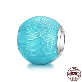

925 Sterling Silver Light Blue Enamel Round Ball Beads for Women Jewelry Making Charm Fit Original Bracelet SCC1393