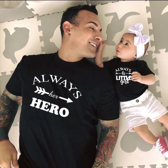 Baby Shirt Family Matching Daughter Kids Lovely Little-Girl And 1pc His Tees Always-Her-Hero