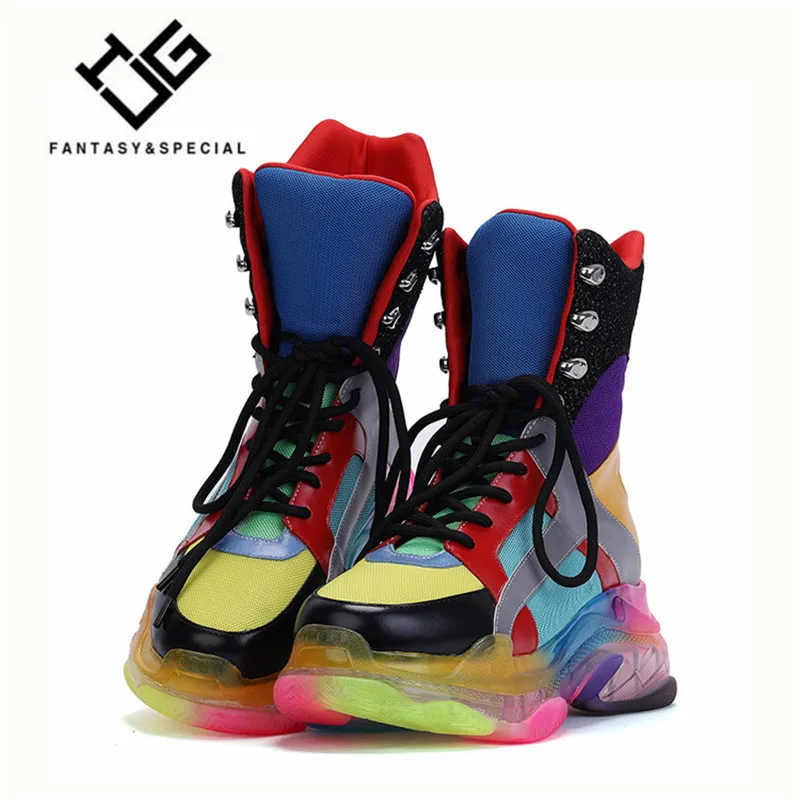 

Shoes Female Chunky Creeper Genuine Leather Shoe Woman Fashion Ladies Shoes Colorful High Top Comfortable Woman Platform Sneaker