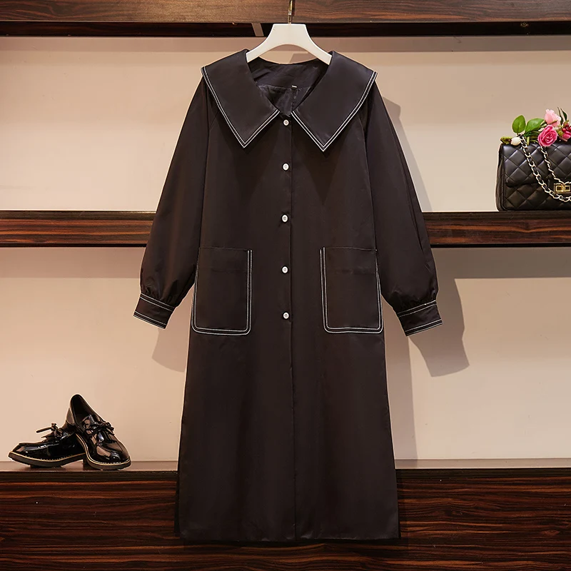 

M-4XL Plus Size Long Trench Coat Autumn 2019 Fashion Turn-down Collar Long Sleeve Single-breasted Loose Casual Women Clothes