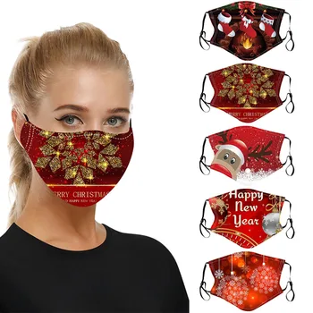 

1Pcs Unisex Adult Fashion Christmas Printing Face Masks Protection Face Washable Earloop Outdoor Mask mascarilla reutilizable