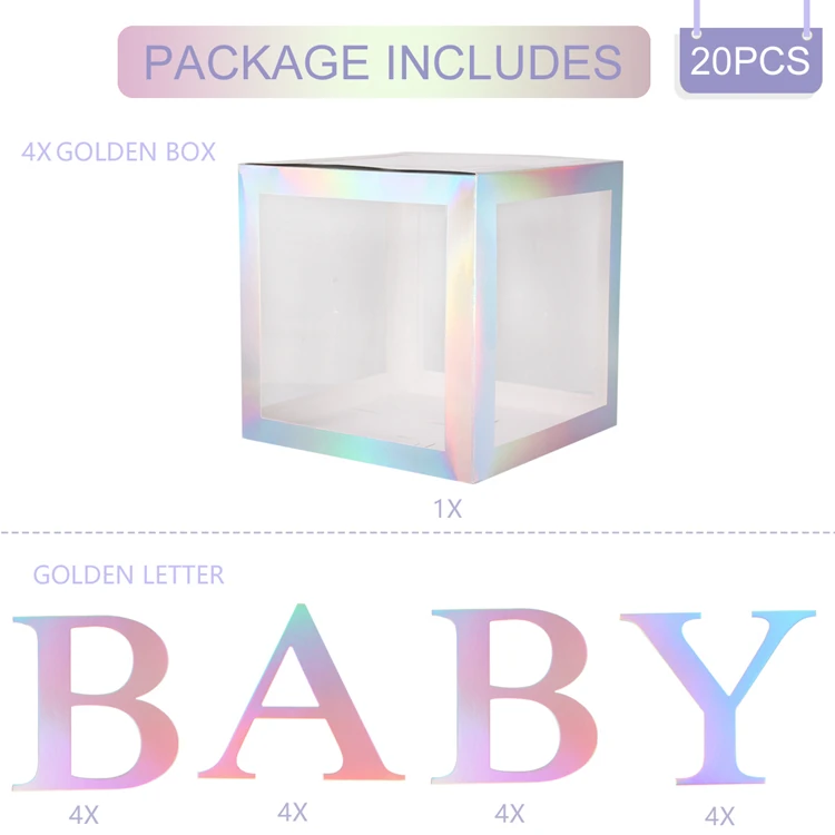 Huiran, цветная прозрачная детская коробка с буквенным принтом, украшения для девочек, вечерние украшения для девочек на первый день рождения - Цвет: BABY 02