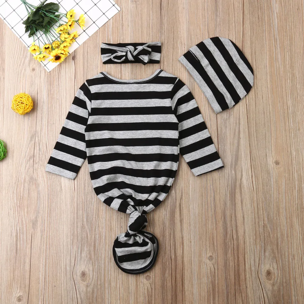 Goocheer/модное Хлопковое платье в полоску из 3 предметов для новорожденных девочек; хлопковое Пеленальное Одеяло; спальный мешок; комплект высокого качества