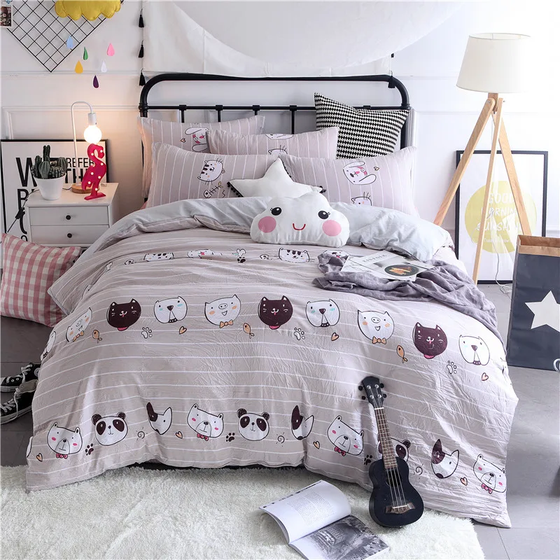 

Soft and comfortable gray cartoon shape Quilt Cover Flat Sheet Pillow Cases bedding set