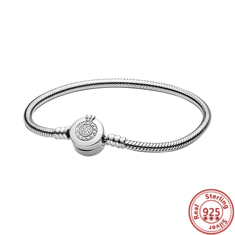 925 Sterling Silver Star Heart Crown Round Pavé Sparkling Snake Chain Basic Bracelet Fit Original Brand Charm Bead Women Jewelry silver rings