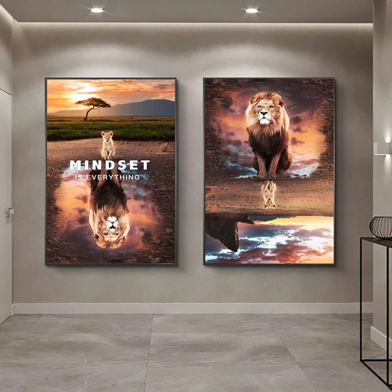 Животные вдохновляющие картины на холсте большие маленькие Львы Mindset настенные