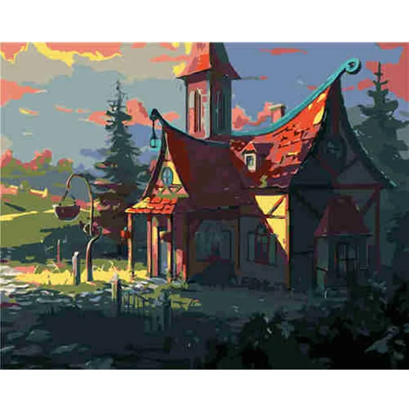 

New Design Red Villa Painting By Numbers Oil Painting On Canvas Handmade Canvas Paintings Pictures For Living Room Wall Art