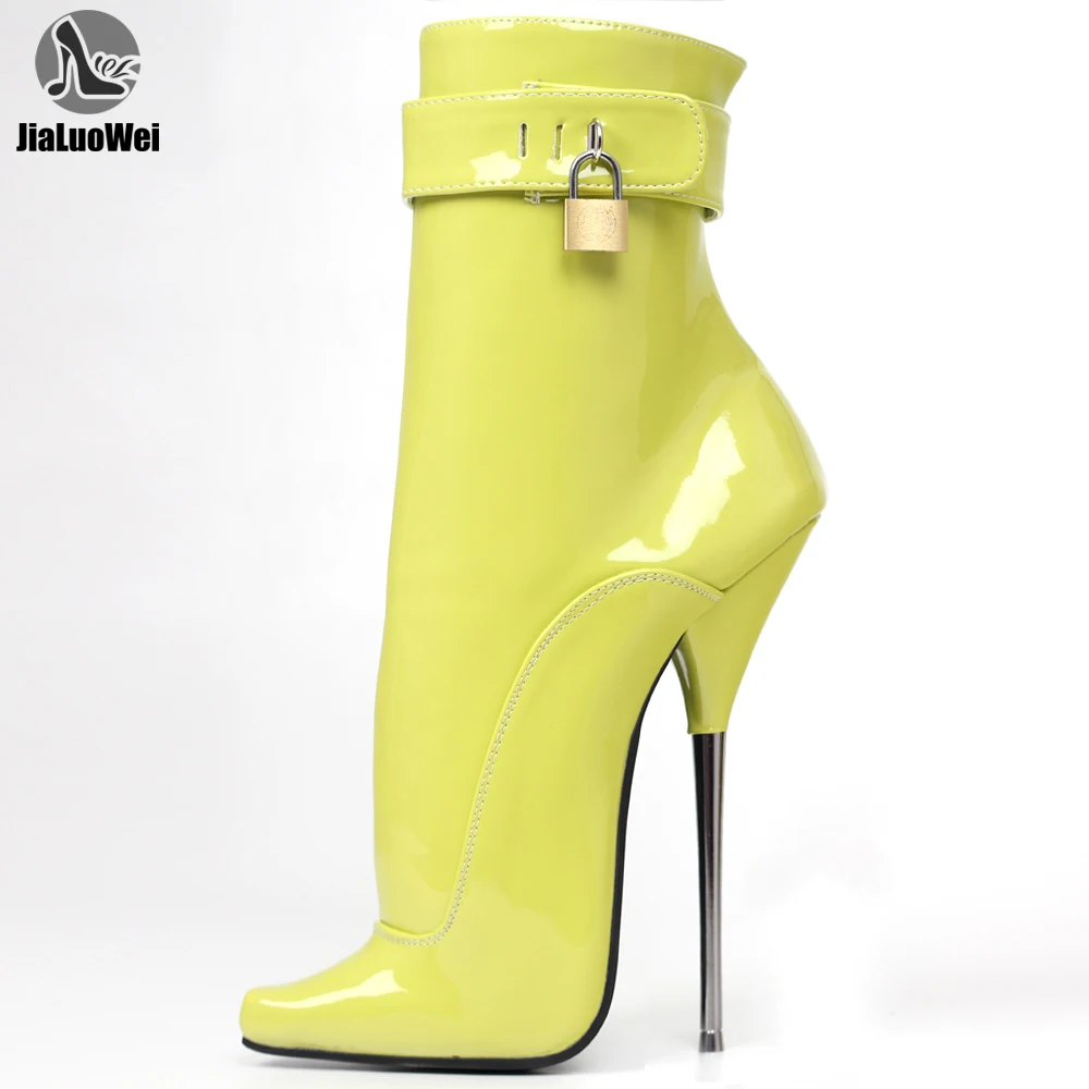 

JIALUOWEI 7inch high heel Ballet Fetish Spike Heel Padlock Ankle Boot