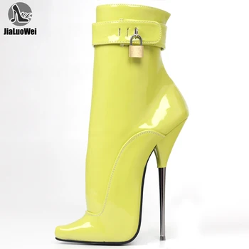 

JIALUOWEI 7inch high heel Ballet Fetish Spike Heel Padlock Ankle Boot