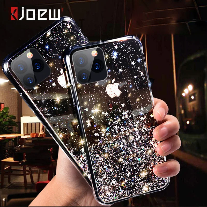 Чехол KJOEW с блестящими блестками для iPhone 11 Pro Xs Max X XR 8 7 Plus 6 6s прозрачный чехол