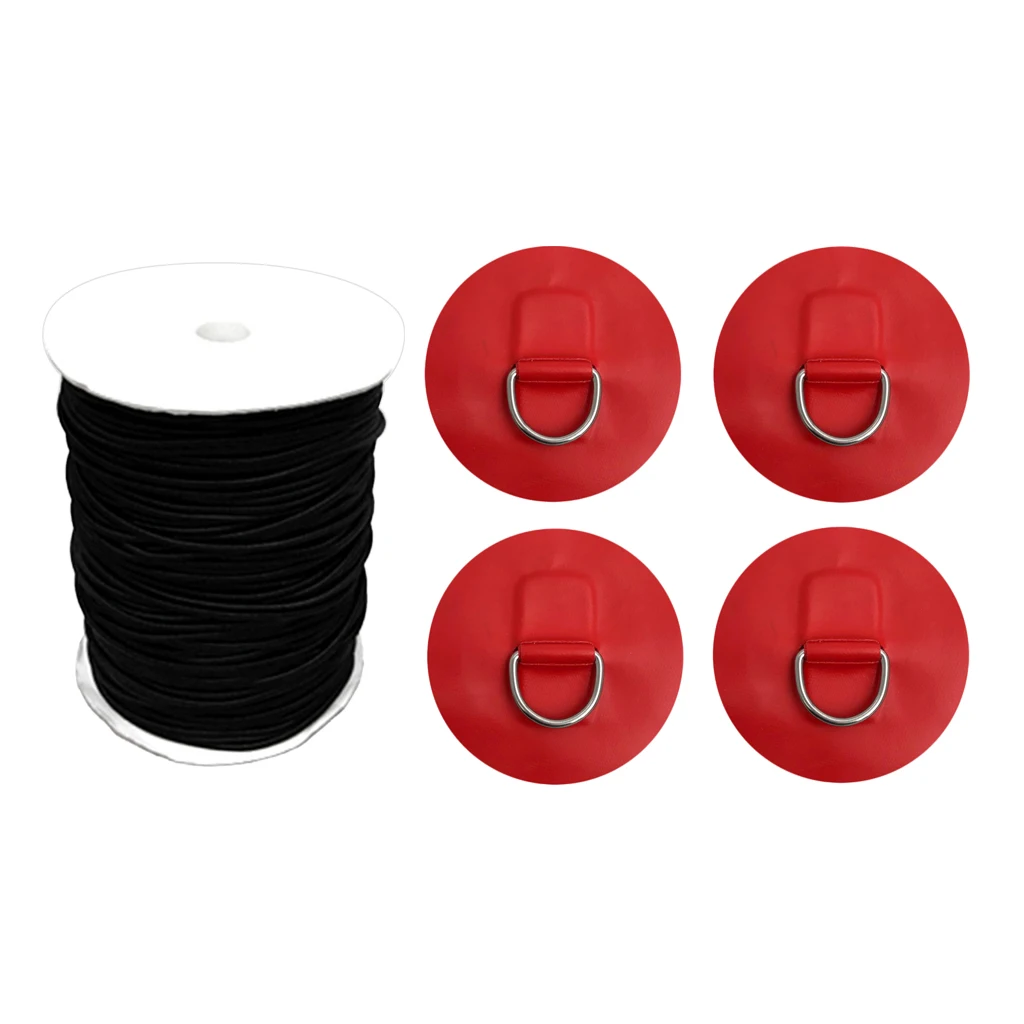 Stand Up Paddleboard SUP Bungee Deck Rigging Kit, 5mm x 5m Elastic Shock Cord 4 Pcs Stainless Steel D Ring Patch