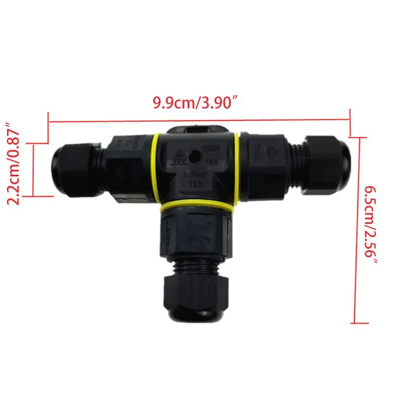 Водонепроницаемый электрические внешней распределительной коробки Кабельный разъем 3 канала 3Pin IP68 втулка стандартного размера 9/11 мм внешний соединительный кабель с разъемом кабеля с длинными рукавами - Цвет: Черный
