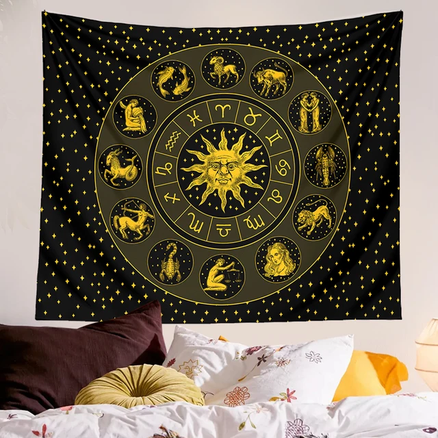 Asztrológia Zodiactapestry Fal Függő Csillagkép Fali Dekoráció Jóslatos Boszorkányhelyi Szoba Nap Hold Kollégiumi Szőnyeg - Image 5