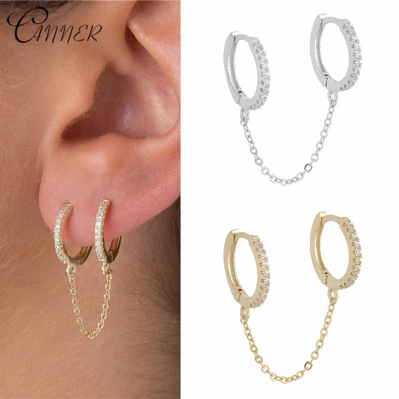 

CANNER Fashion Micro Paved CZ Chain Drop Earrings Piercing Brincos 925 Sterling Silver Dangle Earrings for Women Korean Jewelry