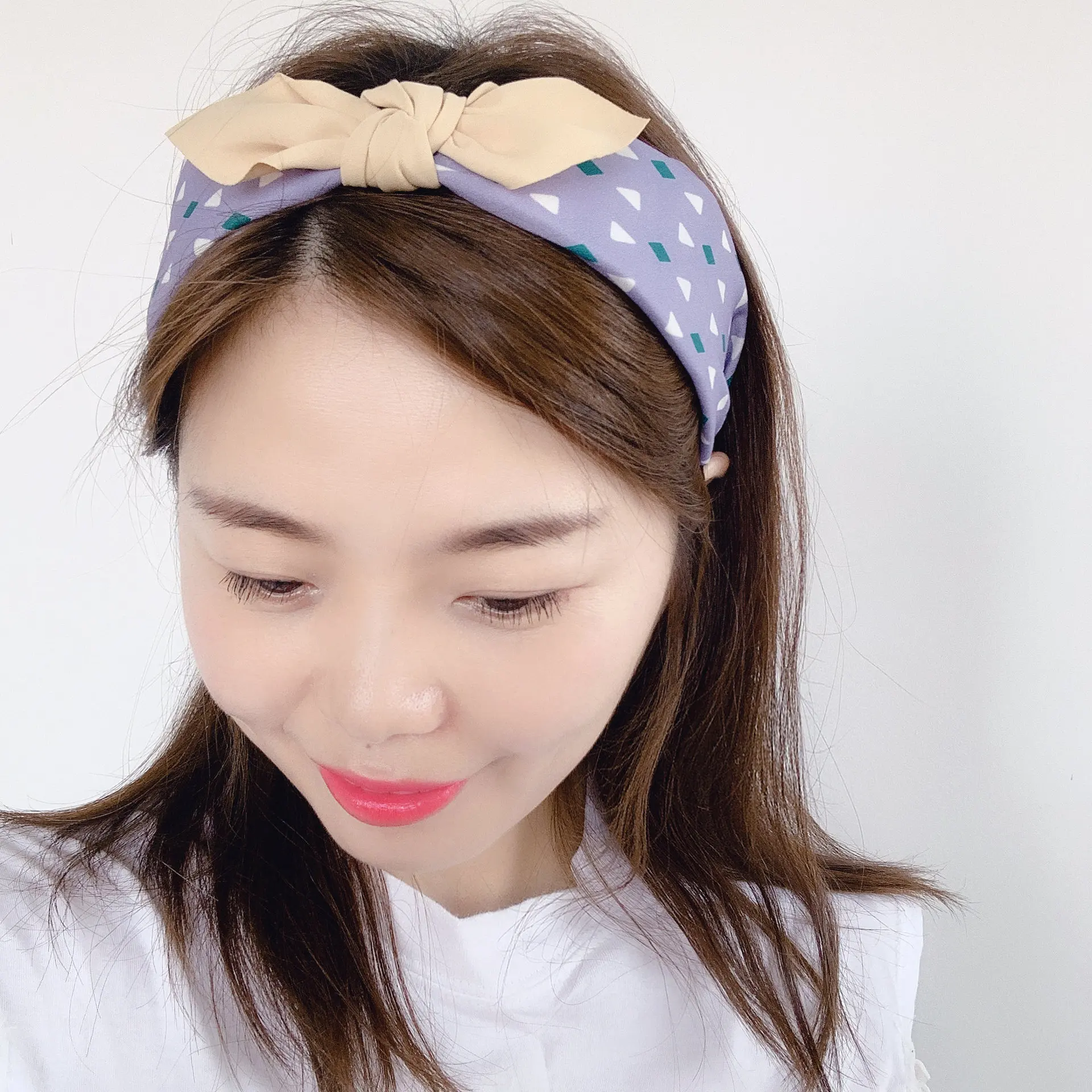 New Style Simple Triangular Printed Wide Mixed Colors Rabbit Eared Versatile Fresh Hair Bands Head Buckle Hair Accessories Headd