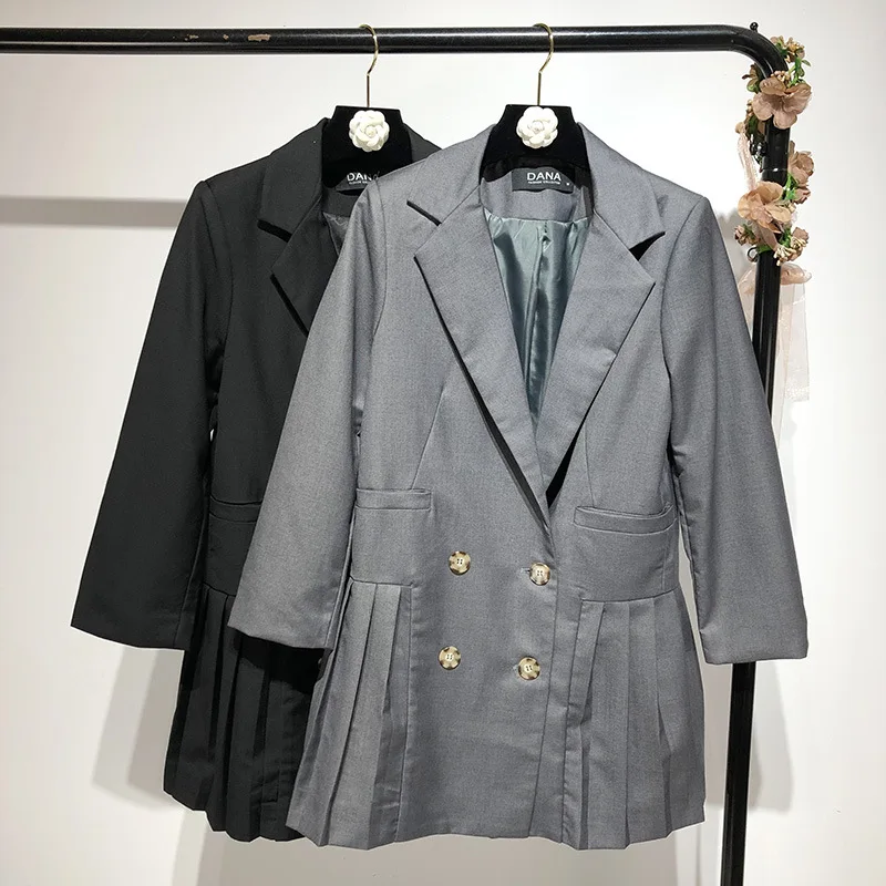 

Kd49 Spring Clothing New Style Korean-style CHIC Pleat qun bai shi Sense of Design Mid-length Double Breasted Suit Jacket Women'