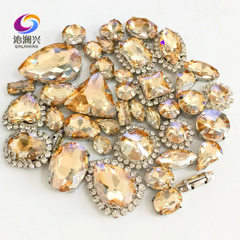 Sew On Rhinestones 22 Colors 50pcs/pack Mix Size High Grade Crystal Buckle + claw Rhinestone Silver Base Galss DIY/Clothing Accessories