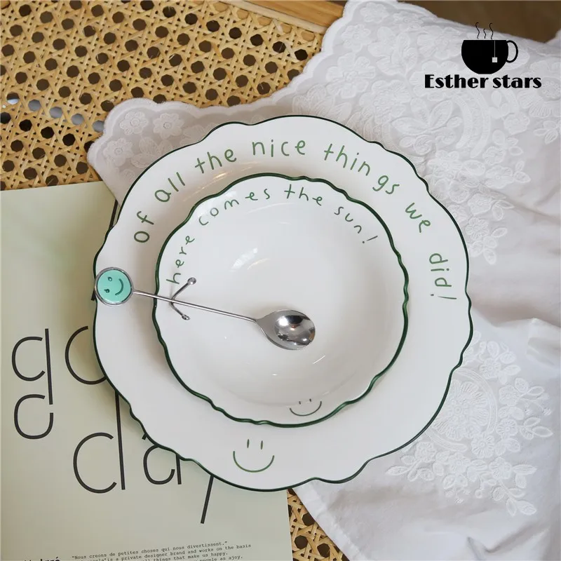 Simle Creative Dinnerware Household Pottery Dish Salad Platter Ceramic Bowl Fruit Dishes Dinner Plate Dessert Tray Tableware Set | Дом и сад