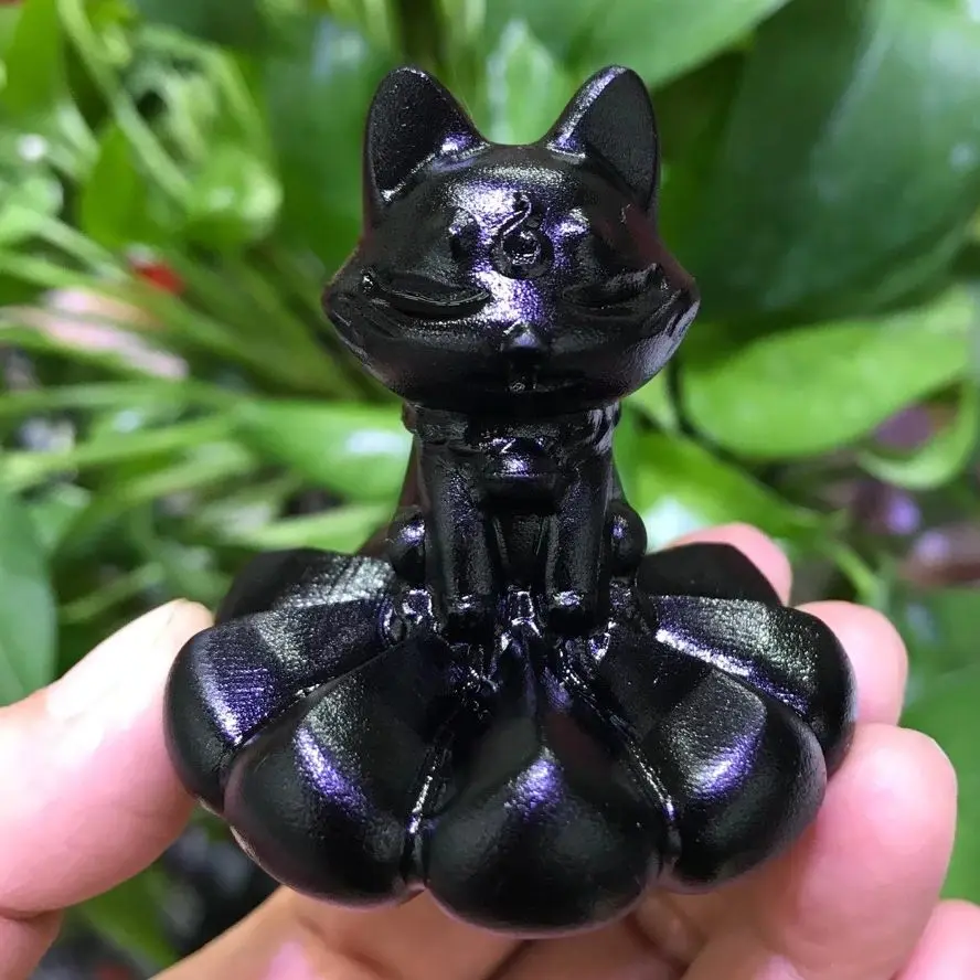 

Natural Black Obsidian Carved Little Fox Lovely Figures Of Pets Decorations For The Room Witchcraft Cute Gifts Crystal Minerals