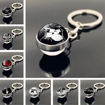

WG 1pc Drum Keychain Cabochon Time Jewel Glass Ball Keychain Pendant Music Jewelry For Lovers Gift