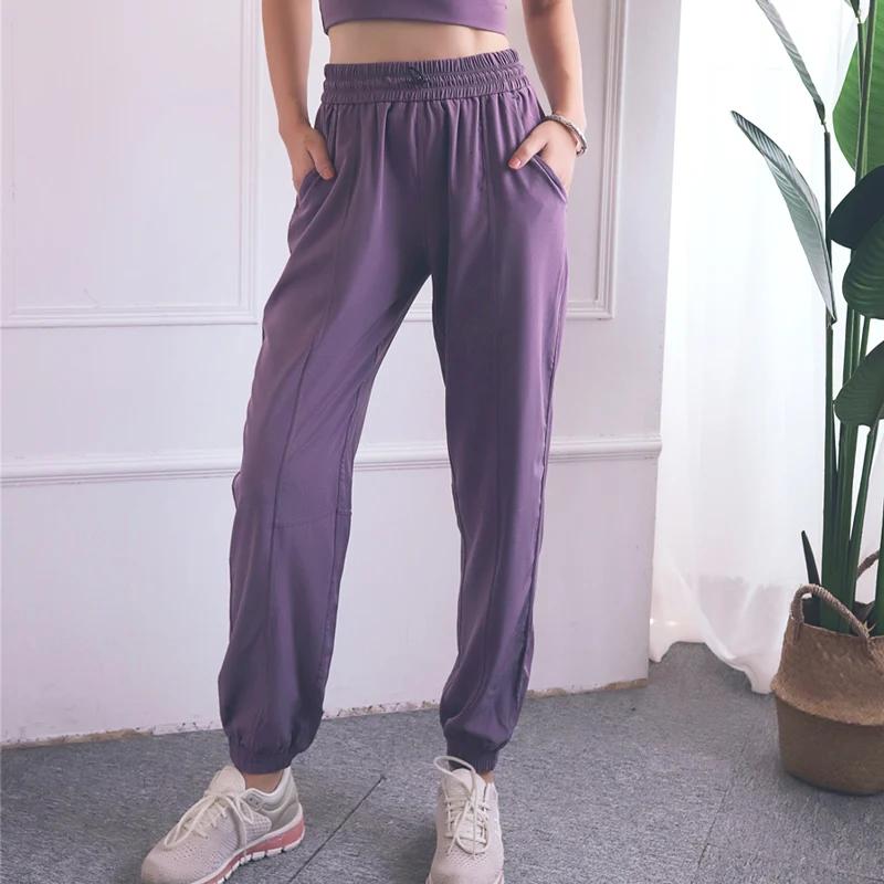 Purple BINAND спортивные штаны с карманами для женщин, высокая талия, свободные Беговые брюки для фитнеса, дамские быстросохнущие лоскутные брюки для фитнеса - Цвет: Purple