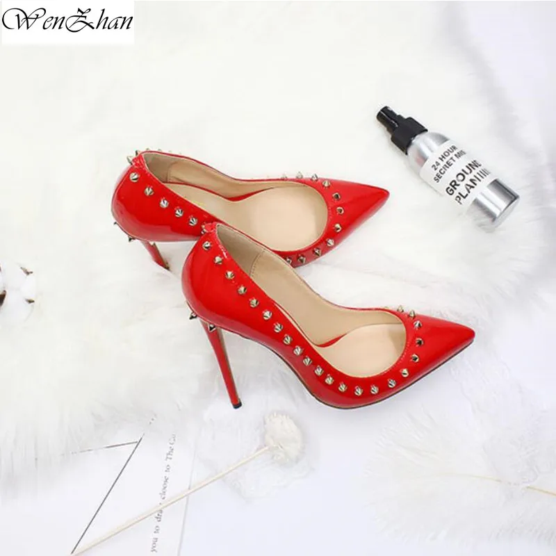 

WENZHAN Luxury Women Pumps Shoes Red Nail High Heels Sexy Wedding Shoes Bride Good Quality 36-43 Women Slip-on Shoes