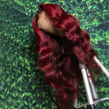 

99J Lace Front Wig Omber Red Color Human hair New Hairstyle Soft With Baby Hair Free Shipping