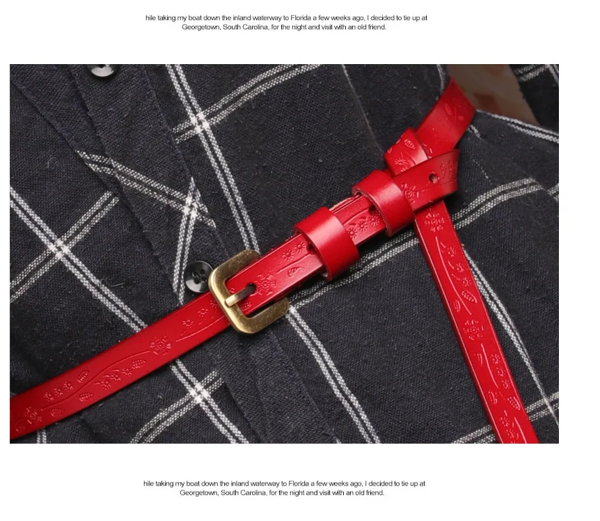 Vintage Style Cow Genuine Leather Printing Thin Women Casual Belt Cummerbund For Girl Pin Buckle Belts For Women AD0894