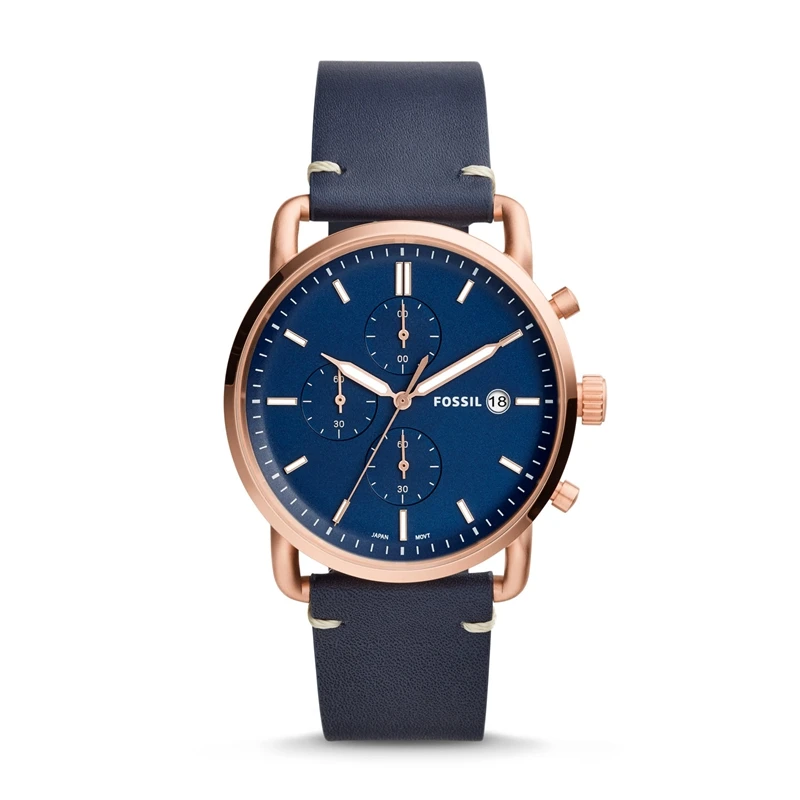 

Fossil Commuter Chronograph Blue Dial Men's Watch with Navy Leather Strap Casual Quartz Watch for Man FS5404