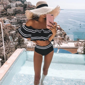 

Fashion Women Sexy One Piece Bikini Off Shoulder Ruffle Swimsuit Elegant Ladies Strapless Female Swimwear Brazilian Bathing suit