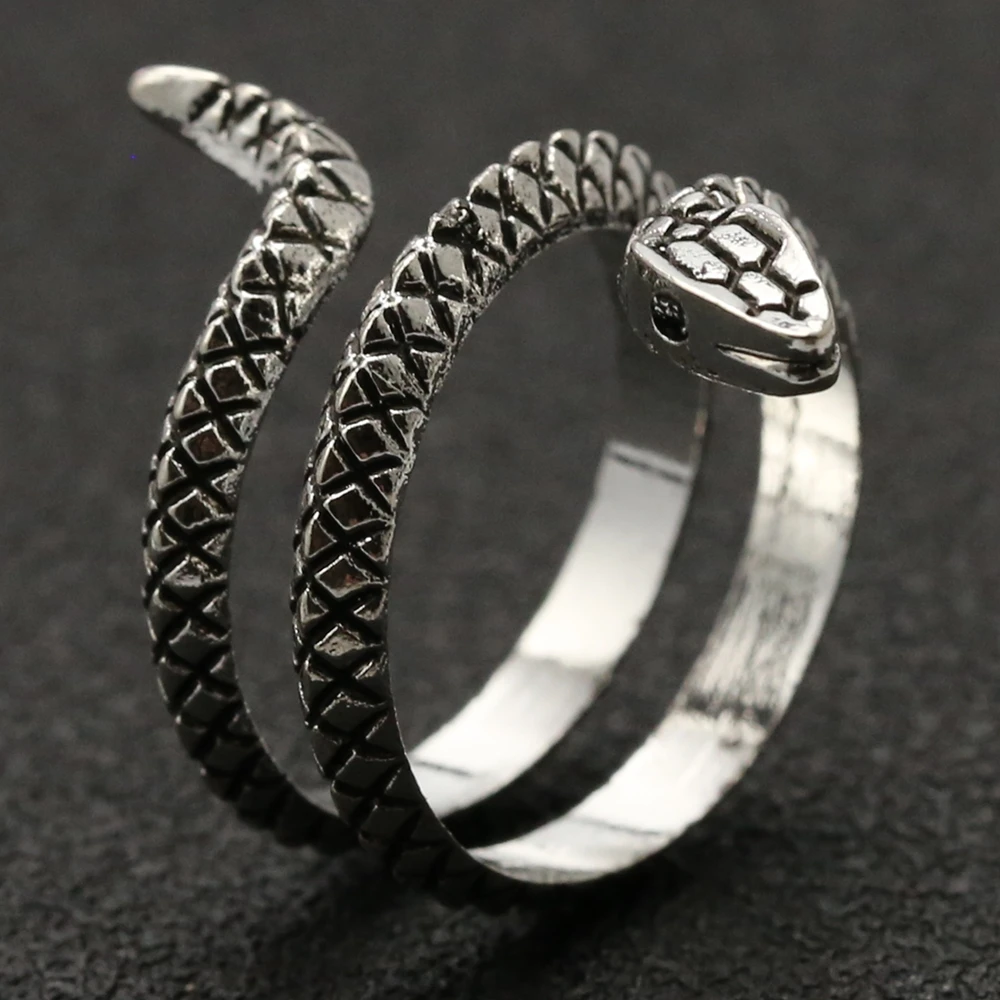 

Snake Ring Serpent Cobra Jormungand Statement Exaggerated Antique Silver Vintage Fashion Punk Amulet Animal Jewelry Wholesale