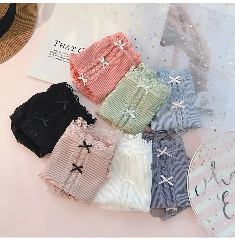 Японский стиль Лолиты Bowkont Ice Silk без следа кружевное нижнее белье для девочек Kawaii полосатые сексуальные трусики с низкой талией женские трусы нижнее белье