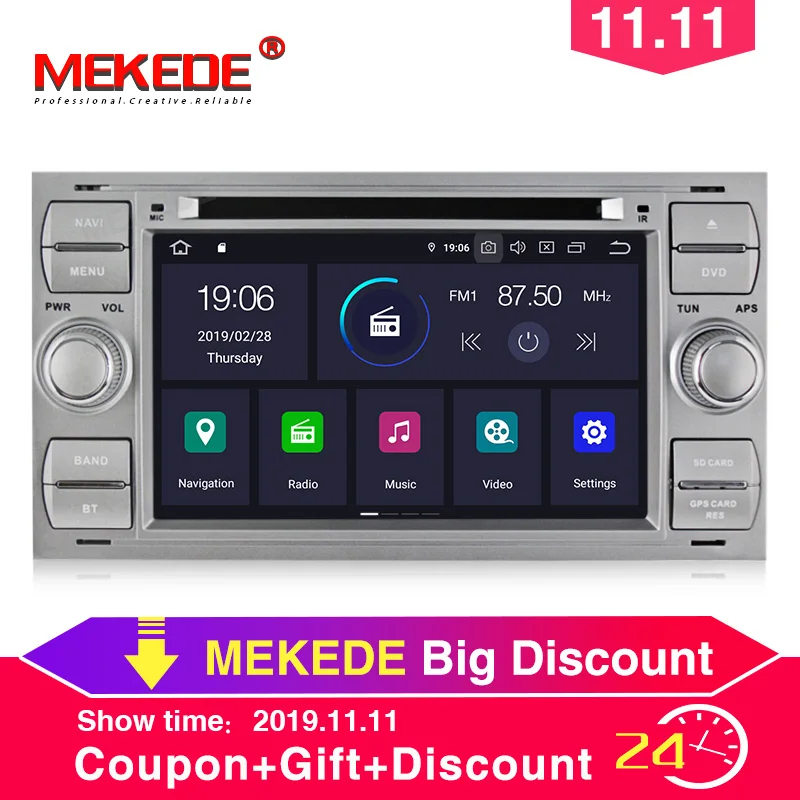 MEKEDE ips экран Автомобильный мультимедийный плеер DVD Android 9,0 4+ 64G 2 Din для Ford/Mondeo/Focus/Transit/C-MAX Автомагнитола BT Радио DSP